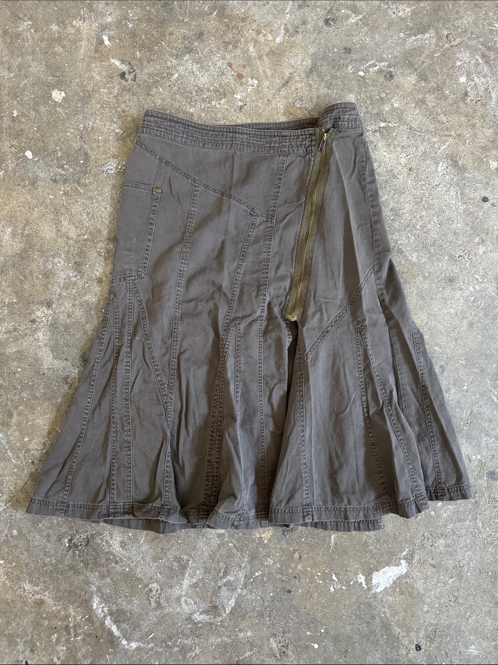 Reitmans Brown Panel A-Line Midi Skirt with Side Zip